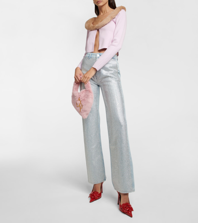 Frame Le Jane High Rise Straight Rhinestone Jeans In Glitz