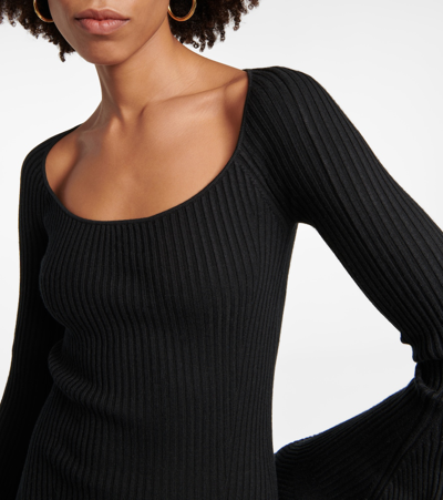 Shop Proenza Schouler Ribbed-knit Silk-blend Midi Dress In Black