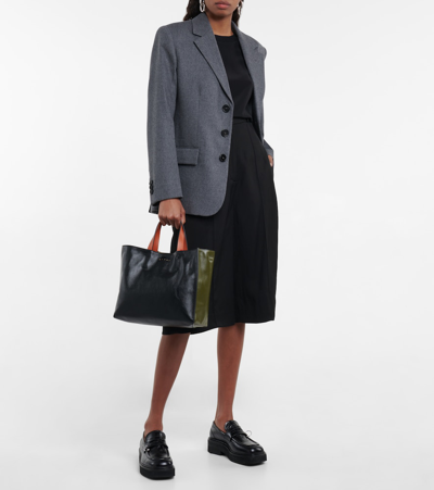 Shop Marni Museo Small Leather Tote In Black/mosstone/tile