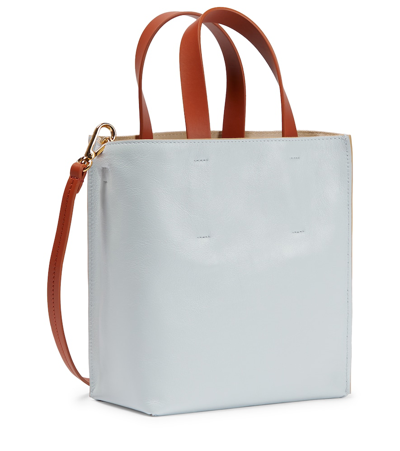 Shop Marni Museo Mini Leather Tote Bag In Lily White/cloud/dust Apricot