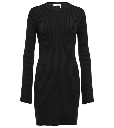 Shop Chloé Ribbed-knit Wool And Cashmere Dress In Black