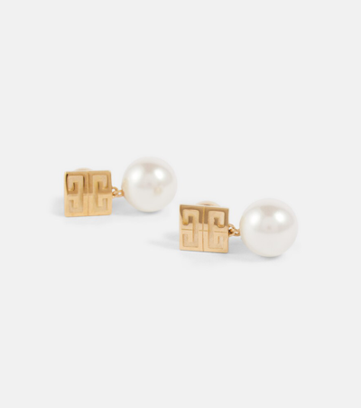 Shop Givenchy 4g Embellished Brass Earrings In 119-white/golden