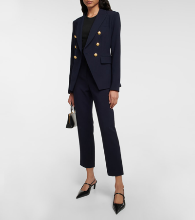 Veronica Beard Miller Dickey Double-breasted Grain De Poudre Blazer In Navy Gold