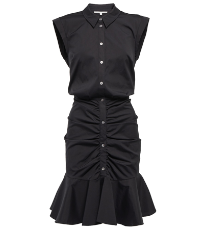 Shop Veronica Beard Bell Ruched Poplin Minidress In Black