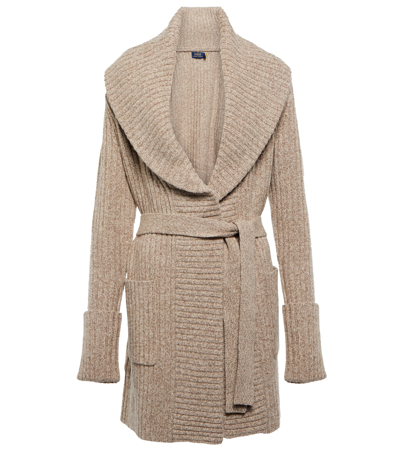 Shop Polo Ralph Lauren Ribbed-knit Wool And Cashmere Cardigan In Mushroom Marl