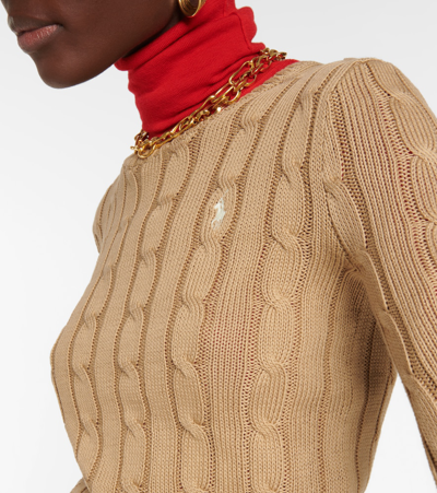 Shop Polo Ralph Lauren Julianna Cable-knit Cotton Sweater In Luxury Tan