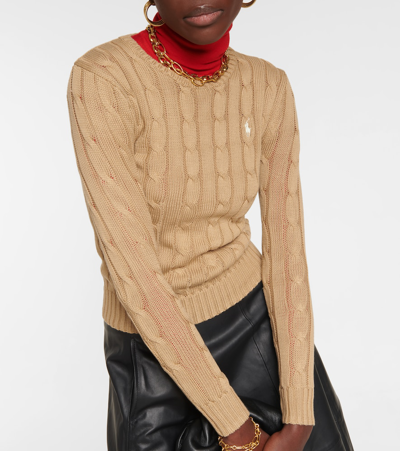 Shop Polo Ralph Lauren Julianna Cable-knit Cotton Sweater In Luxury Tan