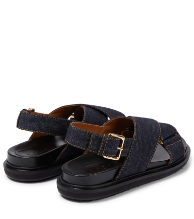 Shop Marni Fussbett Denim Sandals In Blue