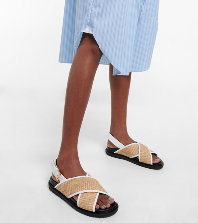 Shop Marni Fussbett Leather-trimmed Sandals In Natural/white/black
