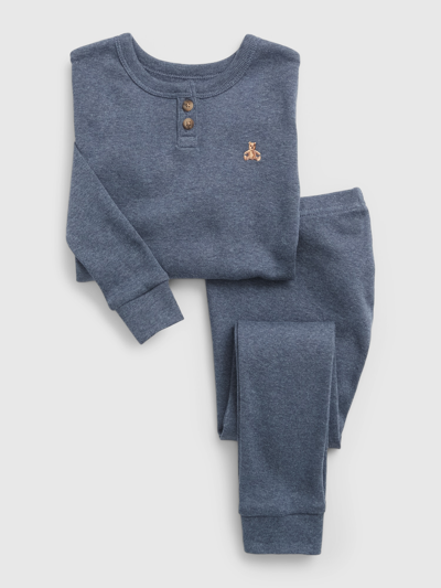 Shop Gap Baby Organic Cotton Heather Henley Pj Set In Blue