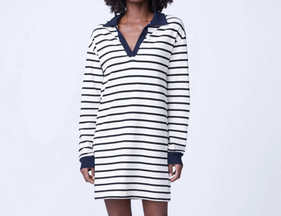 Shop Monrow Stripe Relaxed Polo Dress In Natural/black In White
