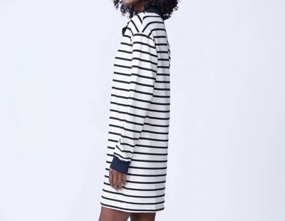 Shop Monrow Stripe Relaxed Polo Dress In Natural/black In White