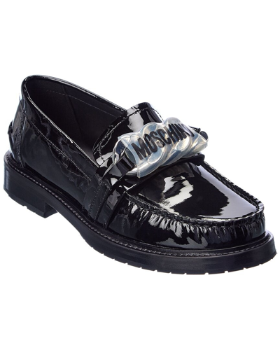 Shop Moschino Logo Patent Loafer In Black