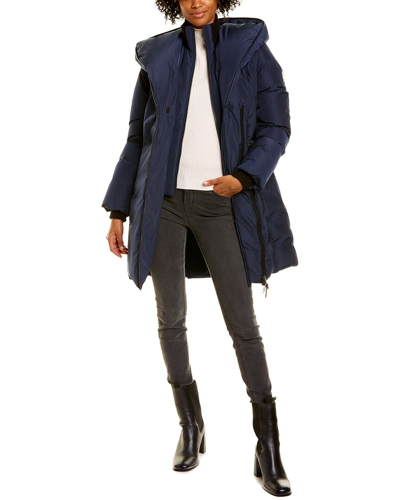 Shop Mackage Kay Leather-trim Down Jacket In Blue