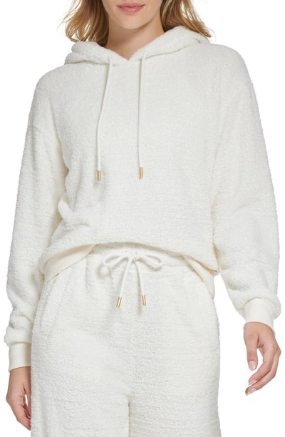 Shop Andrew Marc Sport Fleece Drop Shoulder Hoodie In Ivory