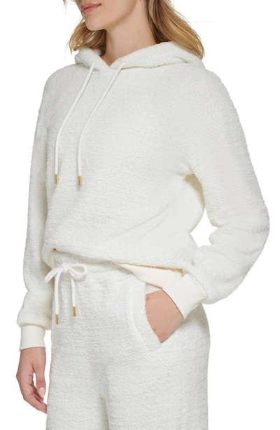 Shop Andrew Marc Sport Fleece Drop Shoulder Hoodie In Ivory