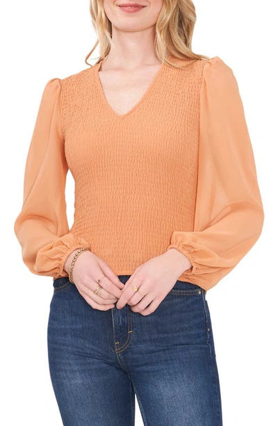Shop 1.state Smock Bodice Chiffon Top In Toasted Nut