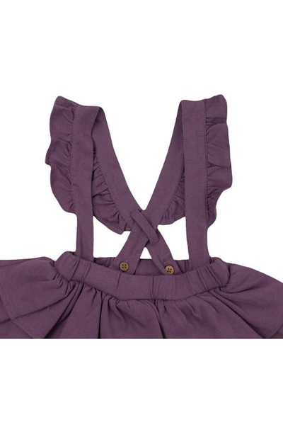 Shop Oliver & Rain Polka Dot Organic Cotton Bodysuit & Overalls Skirt Set In Plum
