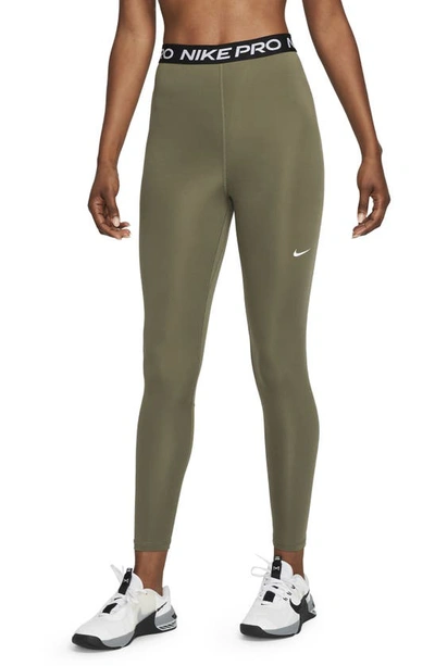 Shop Nike Pro 365 High Waist 7/8 Leggings In Medium Olive/ Black/ White