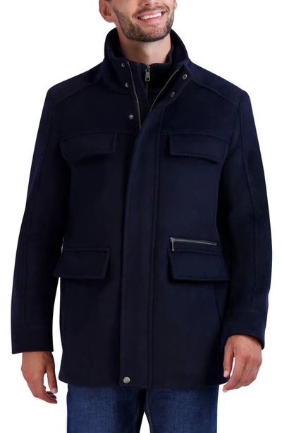 Shop Cole Haan Wool Blend Field Coat In Navy