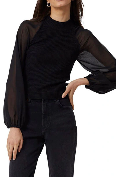 Shop French Connection Melody Mixed Media Mock Neck Sweater In Black