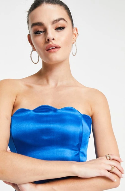 Topshop Scallop Edge Bandeau Mini Dress In Cobalt-blue | ModeSens