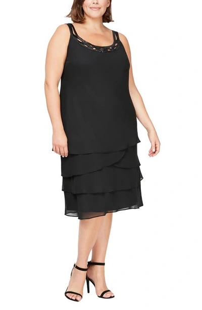 Sl Fashions Layered Sequin Cocktail Dress & Jacket In Black