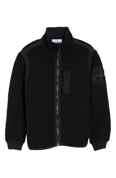 Shop Stone Island Track Top Wool Blend Fleece Zip-up Sweatshirt In Black