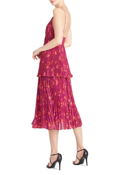 Shop Amur Catarina Floral Plunge Neck Tiered Pleated Dress In Bougainvillea Mono Floral