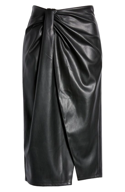 Shop Open Edit Wrap Front Faux Leather Skirt In Black