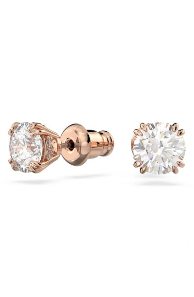 Swarovski Womens White Constella Rose-gold Toned Brass And Zirconia Stud Earrings In Rose Gold