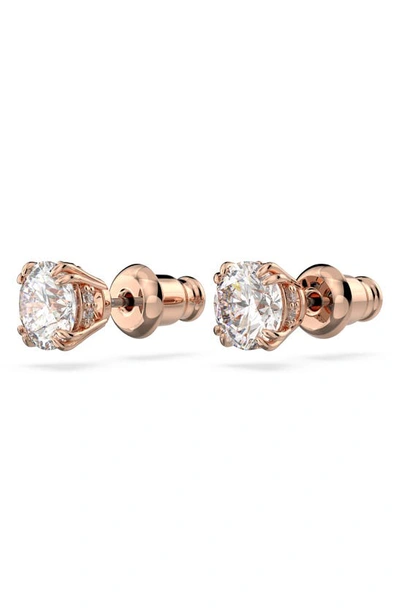 Swarovski Womens White Constella Rose-gold Toned Brass And Zirconia Stud Earrings In Rose Gold