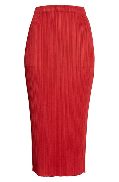 Shop Issey Miyake New Colorful Basics 3 Pleated Midi Skirt In Red