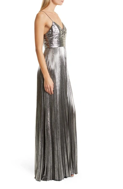 Shop Retroféte Cherith Pleated Side Slit Gown In Gunmetal