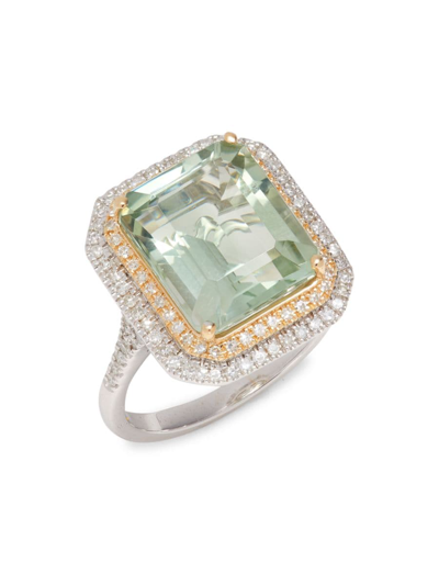 Shop Effy Women's 14k Two Tone Gold, Green Amethyst & Diamond Ring