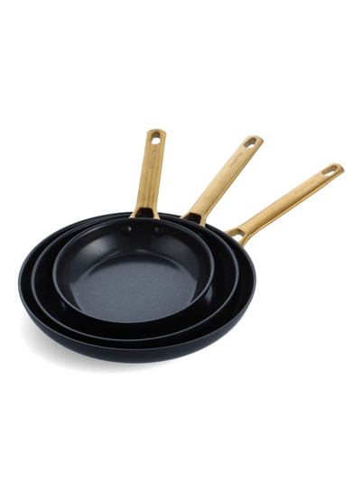 Shop Greenpan Reserve 3-piece Frying Pan Set In Black