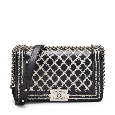 What Goes Around Comes Around Chanel Black Embroidered Boy Bag In Black