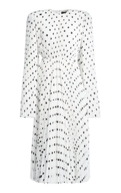 Shop Balenciaga Pleated Hand-drawn Polka-dot Crepe Dress In White