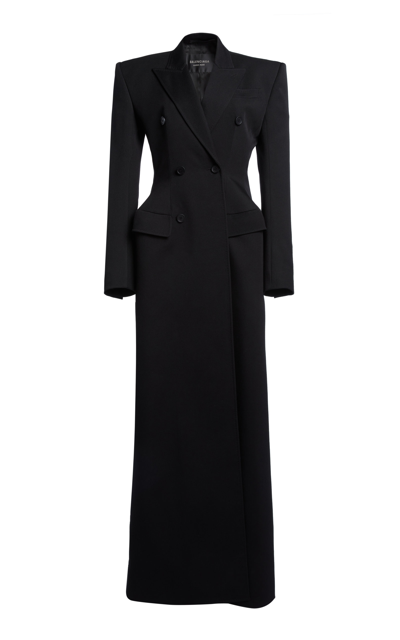 Shop Balenciaga Wool Gabardine Double-breasted Hourglass Coat In Black
