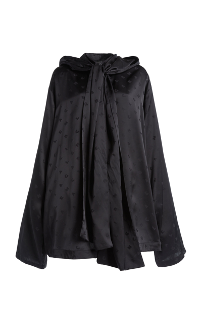 Shop Balenciaga Logo Jacquard Hooded Top In Black