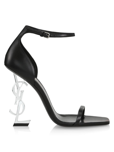 Shop Saint Laurent Women's Opyum 110mm Ysl Leather Heels In Nero