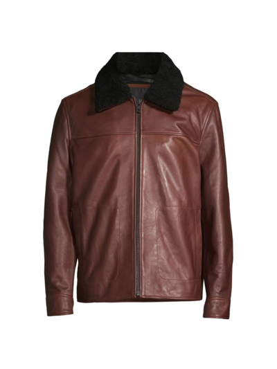 Shop Andrew Marc Men's Truxton Waxed Leather Shearling Trim Jacket In Mocha
