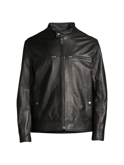 Shop Andrew Marc Men's Camden Leather Racer Jacket In Black