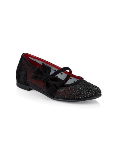 Shop Christian Louboutin Little Girl's & Girl's Melodie Strass Flats In Black