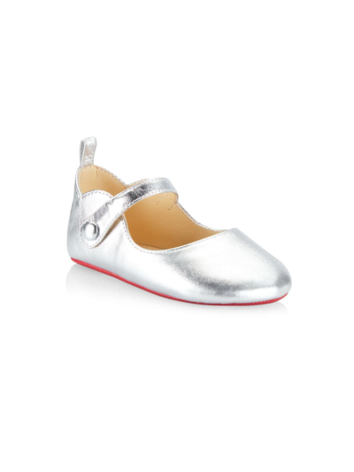 Shop Christian Louboutin Baby Girl's Love Chick Leather Flats In Silver