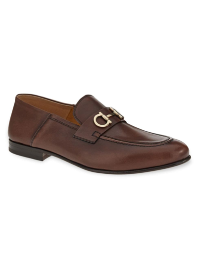 Shop Ferragamo Men's Gin Slip-on Leather Loafers In Chocolate