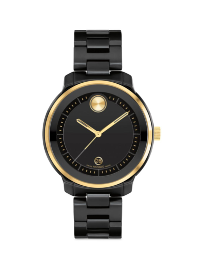 Shop Movado Women's  Bold Verso Goldtone & Ceramic Bracelet Watch In Black