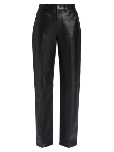 Shop Alexander Wang Women's Mid-rise Relaxed Straight-leg Leather Pants In Black