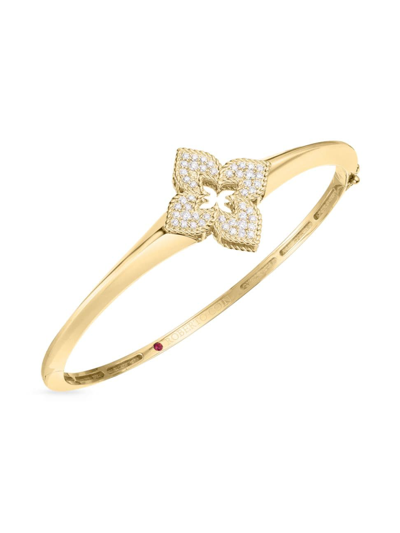 Shop Roberto Coin Women's Venetian Princess 18k Gold & Diamond Knife-edge Bangle Bracelet In Yellow Gold