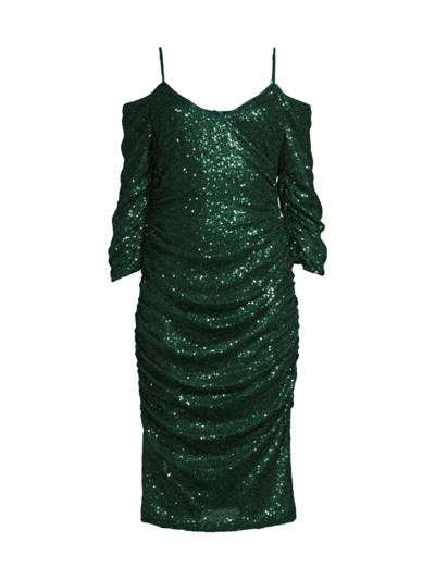 Shop Black Halo Women's Henley Off-the-shoulder Sequin Dress In Emerald